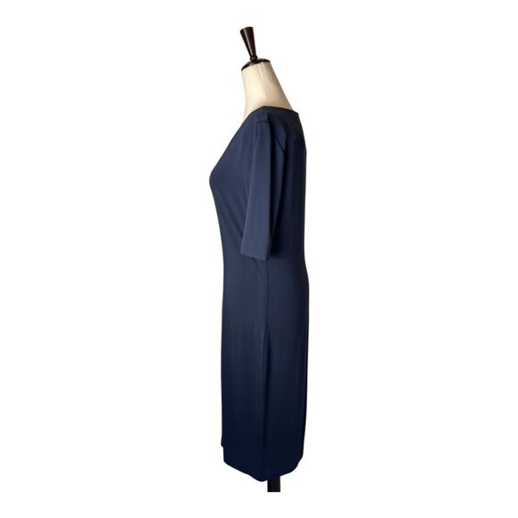 Diane Von Furstenberg Dress Women Medium Navy Blue Half Sleeve Knit Midi Sheath‎ - Picture 5 of 7